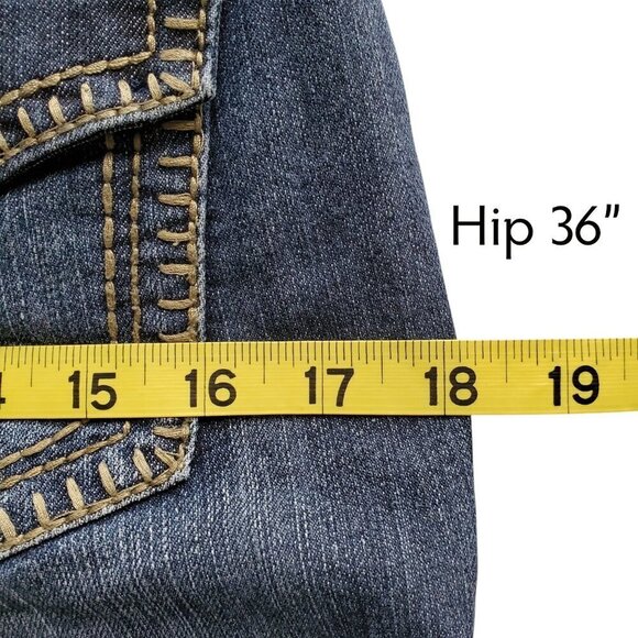 Earl Jeans Straight Leg Embellished Thick Stitching Crystal Button Flap Pocket 4 - Picture 14 of 16